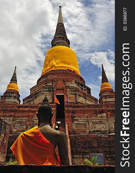 In Thailand the city of Ayutthaya was founded in 1350 today is an impressive archaeological park; here a view of the  Wat Yai Chai Mongkhon. In Thailand the city of Ayutthaya was founded in 1350 today is an impressive archaeological park; here a view of the  Wat Yai Chai Mongkhon