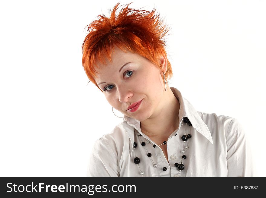 Serious business woman isolated on white background