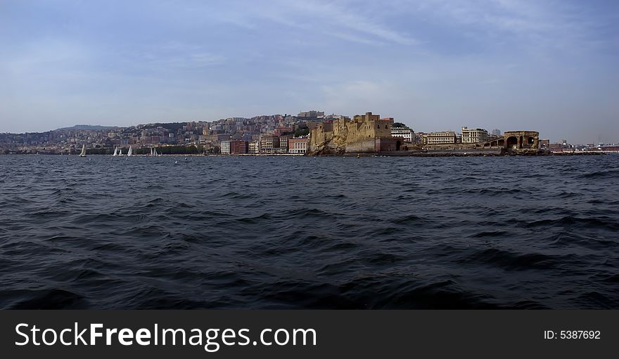 Naples, the Catel dell'Ovo, Vesuvio and sea. Naples, the Catel dell'Ovo, Vesuvio and sea