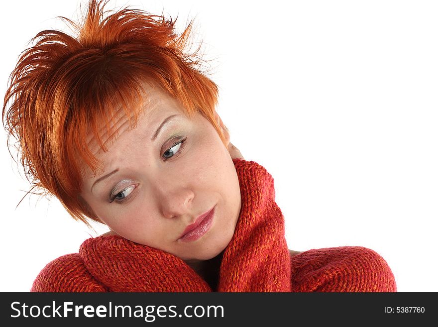 Sad red haired woman