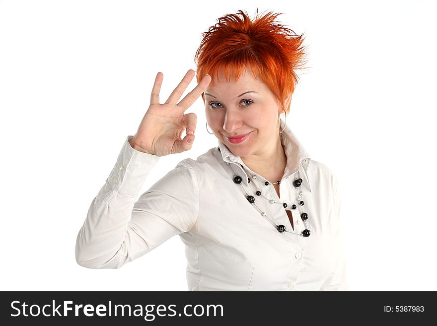 Happy lucky young woman with ok gesture