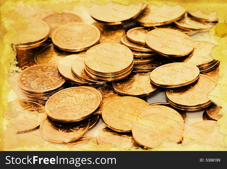 The photo of gold coins processed under olden time. The photo of gold coins processed under olden time