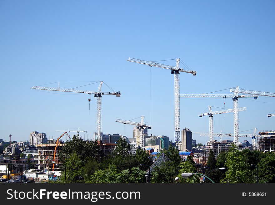 New buildings being constructed in an urban area. New buildings being constructed in an urban area