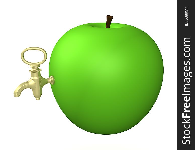 Three-dimensional model - a green apple with the tap for juice. Three-dimensional model - a green apple with the tap for juice.