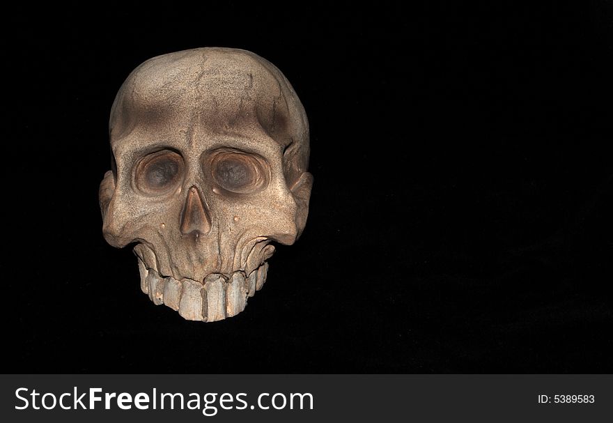 Chalk skull without jaw on black background