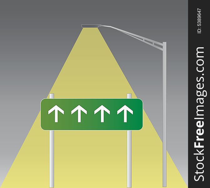 A road side light is illuminating the road side which is directing forwards. Scalable vector illustration. A road side light is illuminating the road side which is directing forwards. Scalable vector illustration.