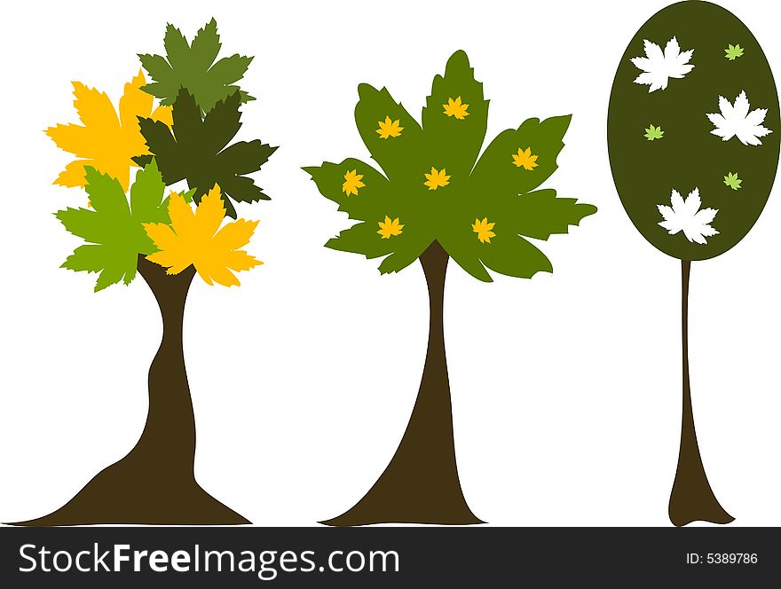 Vector illustration -3 Vector trees with leafs