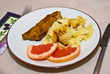 Veal Cutlet With Pasta Royalty Free Stock Photos