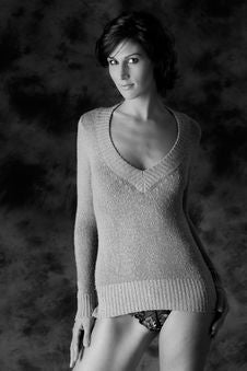 Tall Brunette In Sweater Only Stock Image