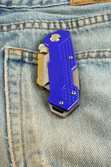 Blue Anodized Contractors Razor Knife Stock Photo