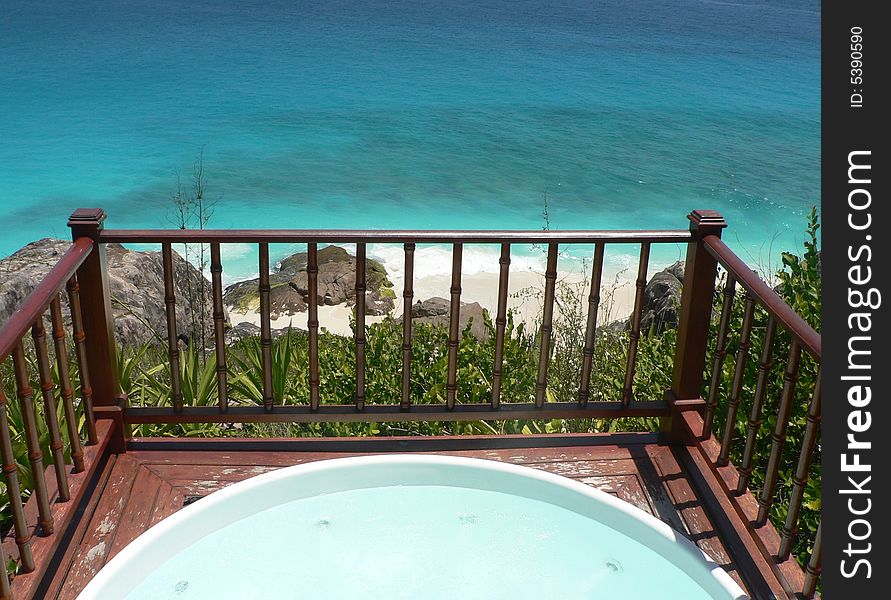 The view from a jacuzzi room in the Seychelles. The view from a jacuzzi room in the Seychelles