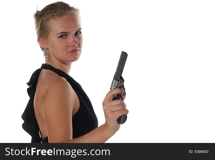 Blond woman with revolver