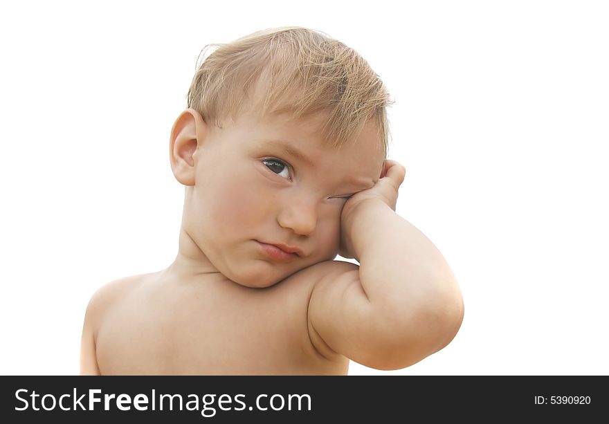 Sleepy baby over white background