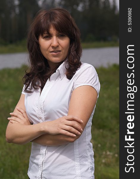 Young beauty woman face with brown hair