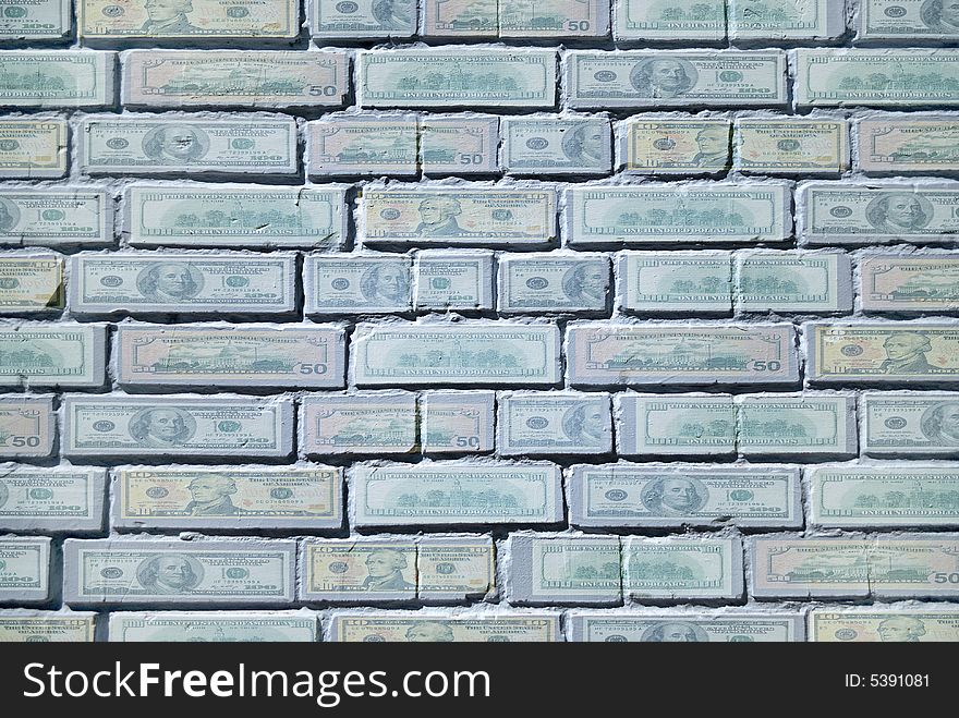 Painted brick wall texture , collected from the banknotes of US dollars. Painted brick wall texture , collected from the banknotes of US dollars