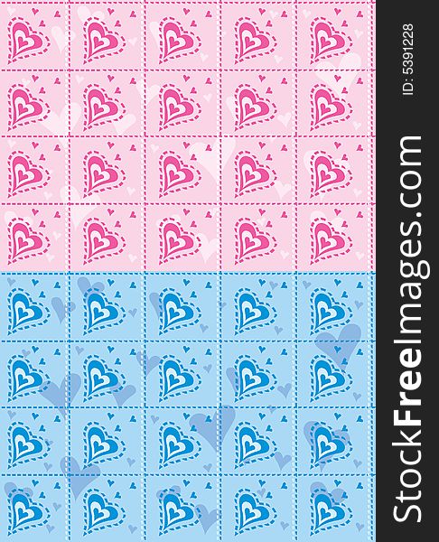 Pattern hearts vector pink and blue.