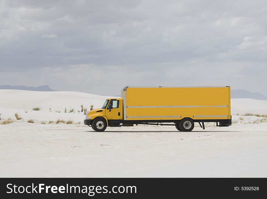 Yellow truck in White Sand Dunes NM