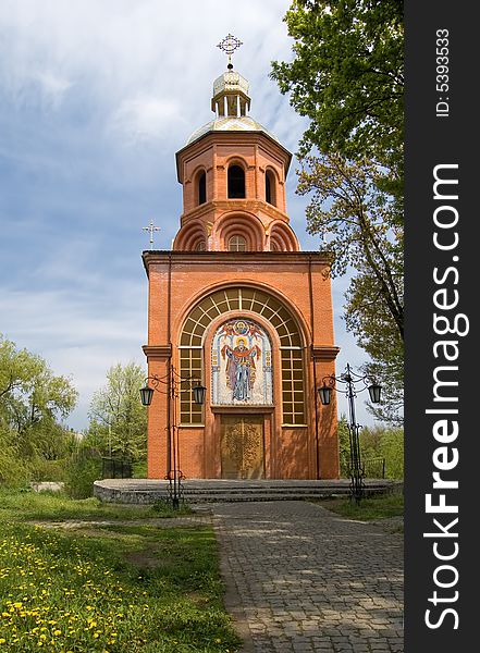 Landscape with church. Zaporozhye. Ukraine