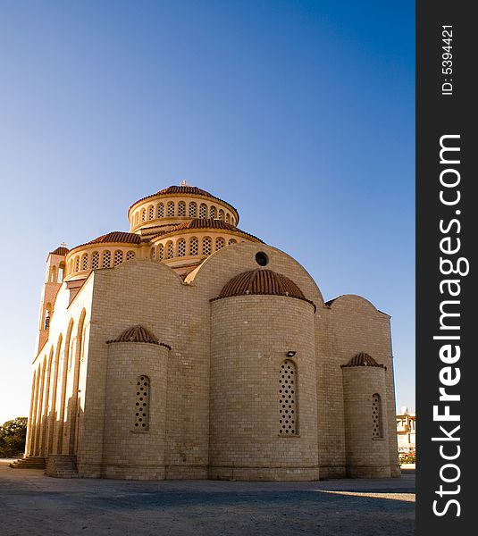 Greece christian church on blue sky on cyprus