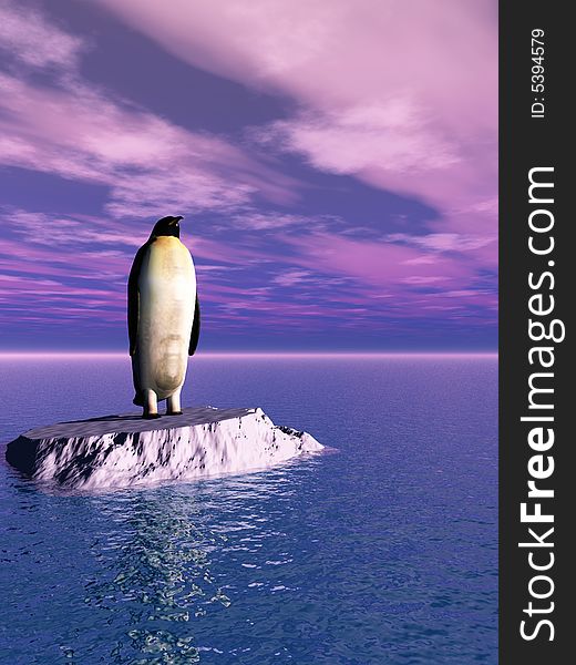 Antarctic penguin on ice - 3d scene. Antarctic penguin on ice - 3d scene