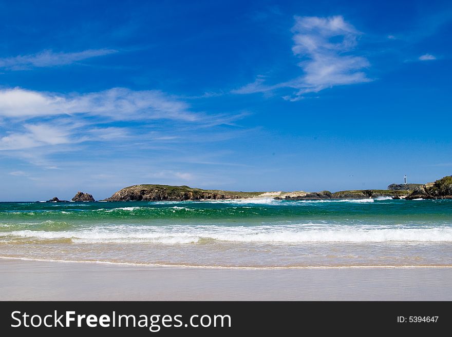 Green waves in the beach. summer at the atlantic ocean. Green waves in the beach. summer at the atlantic ocean