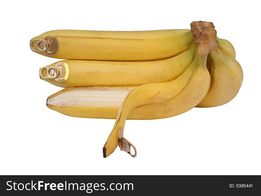 Bananas with aluminium cotter on skin isolated on white background ?