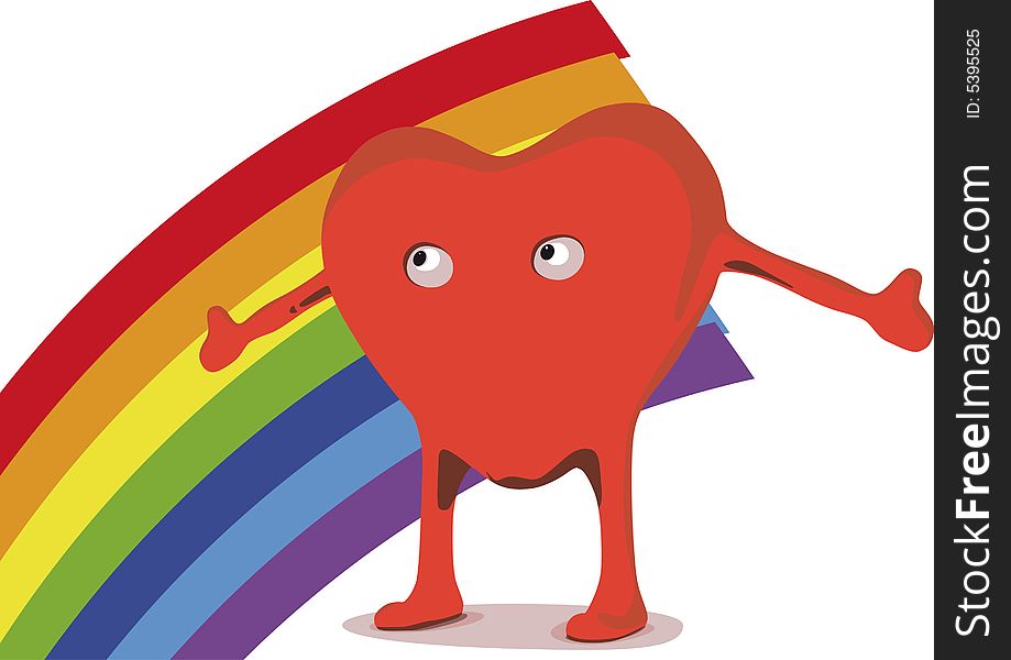 Cartoon heart with rainbow on back