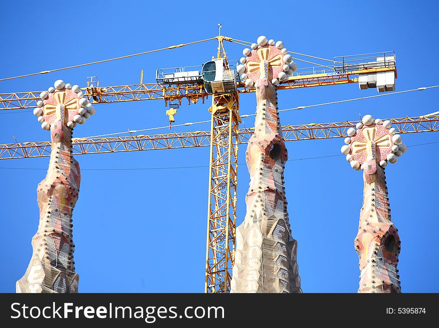 View of Sagrada Famila in Barcelona, Spain - broaches and spires. View of Sagrada Famila in Barcelona, Spain - broaches and spires