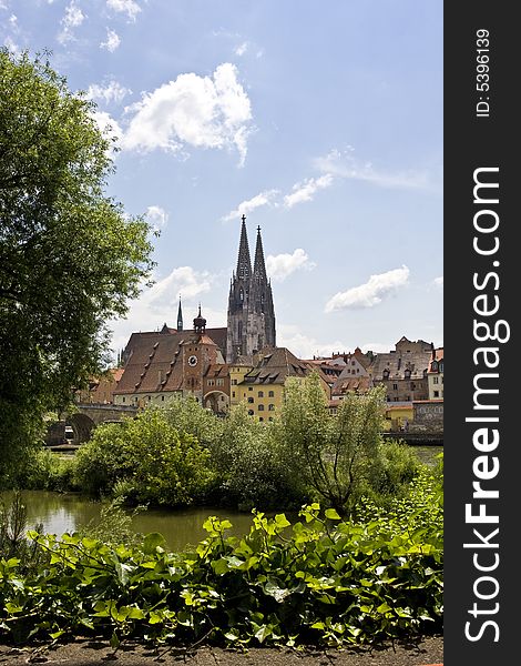 View over the river towards regensburg in germany. View over the river towards regensburg in germany