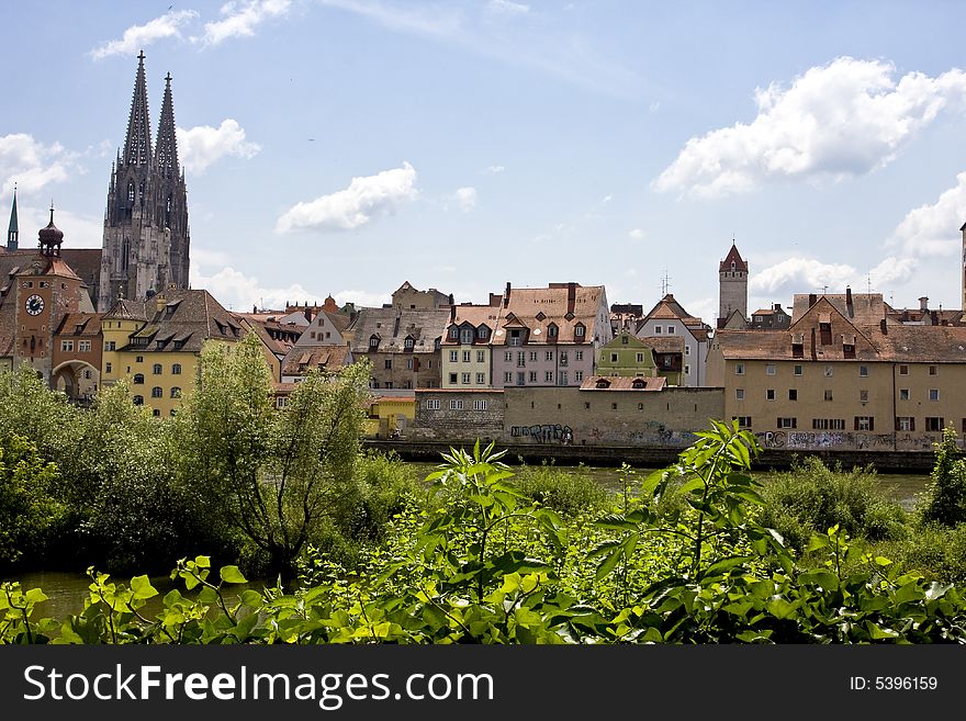 View over the river towards regensburg in germany. View over the river towards regensburg in germany