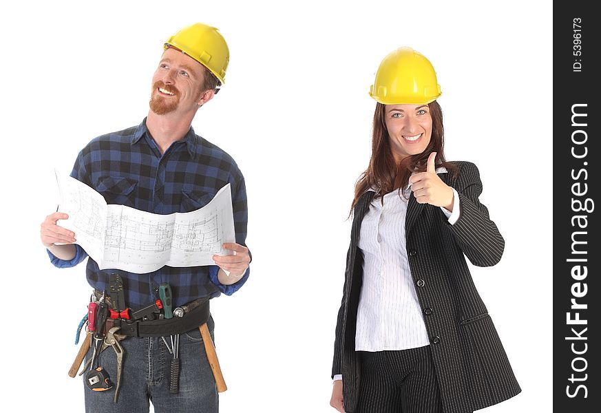 Businesswoman and construction worker