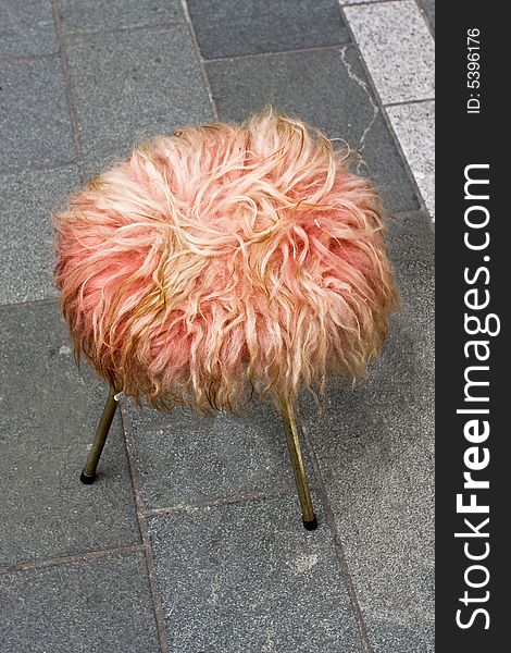 Fur stool at a flea market in regensburg, germany