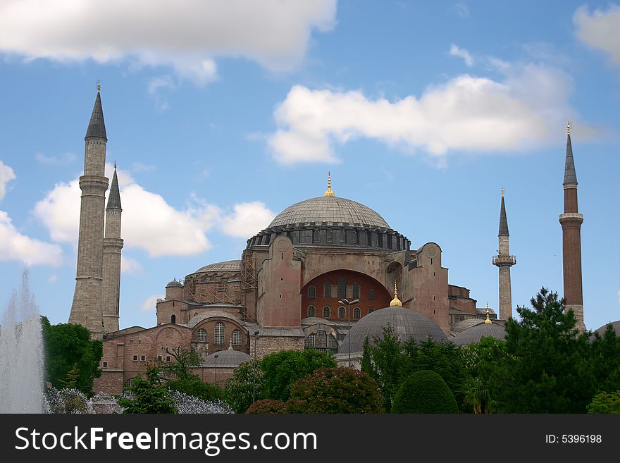 Muslim mosque in Istanbul with four minarets