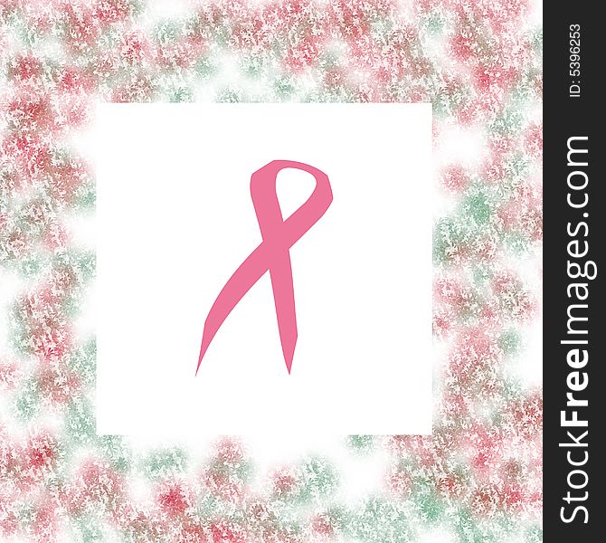 Pink ribbon in mottled frame white center. Pink ribbon in mottled frame white center