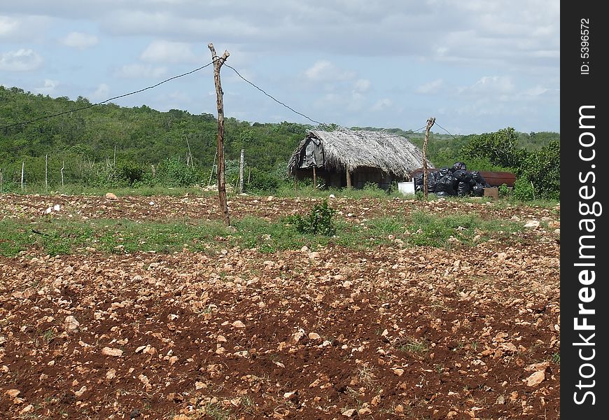 View of a cuban country, in a place with a ground full of stones