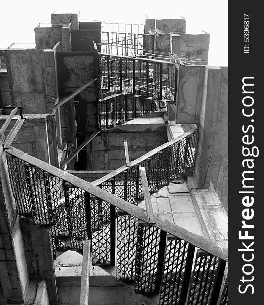The abandoned building site stairs. The abandoned building site stairs