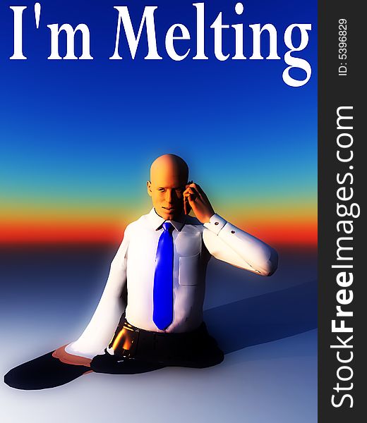 An conceptual image of a business man who is melting due to overworking. An conceptual image of a business man who is melting due to overworking.