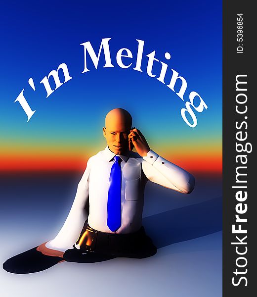 An conceptual image of a business man who is melting due to overworking. An conceptual image of a business man who is melting due to overworking.