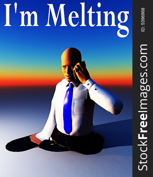 An conceptual image of a business man who is melting due to overworking. An conceptual image of a business man who is melting due to overworking.