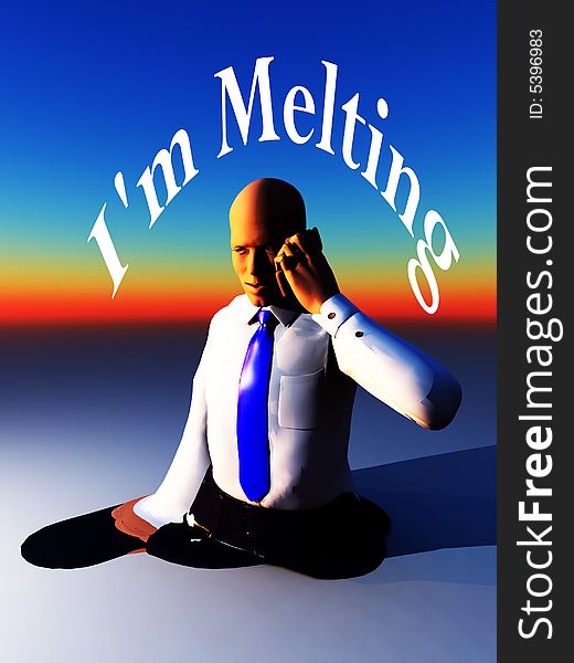 An conceptual image of a business man who is melting due to overworking. An conceptual image of a business man who is melting due to overworking.