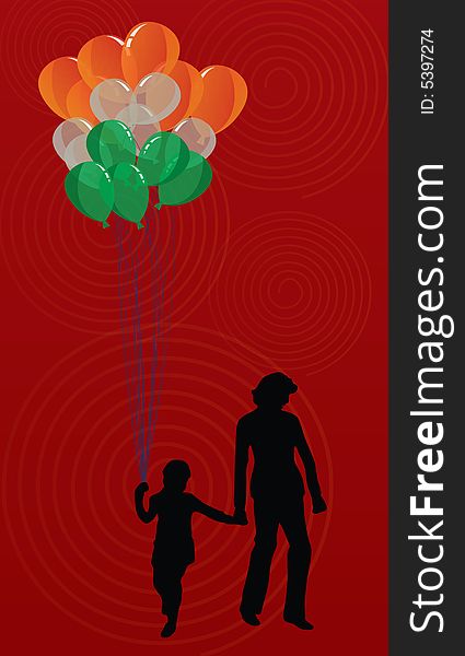 Woman and kid with tricolor balloons