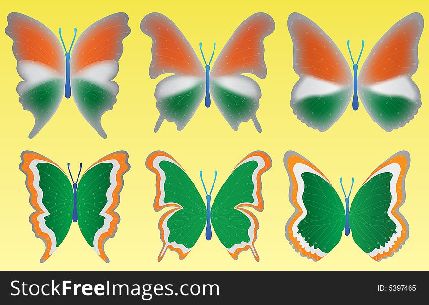 Tri color butterfly on yellow background for indian