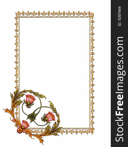Beautiful golden and satined frame with flowered barroque pattern. Beautiful golden and satined frame with flowered barroque pattern