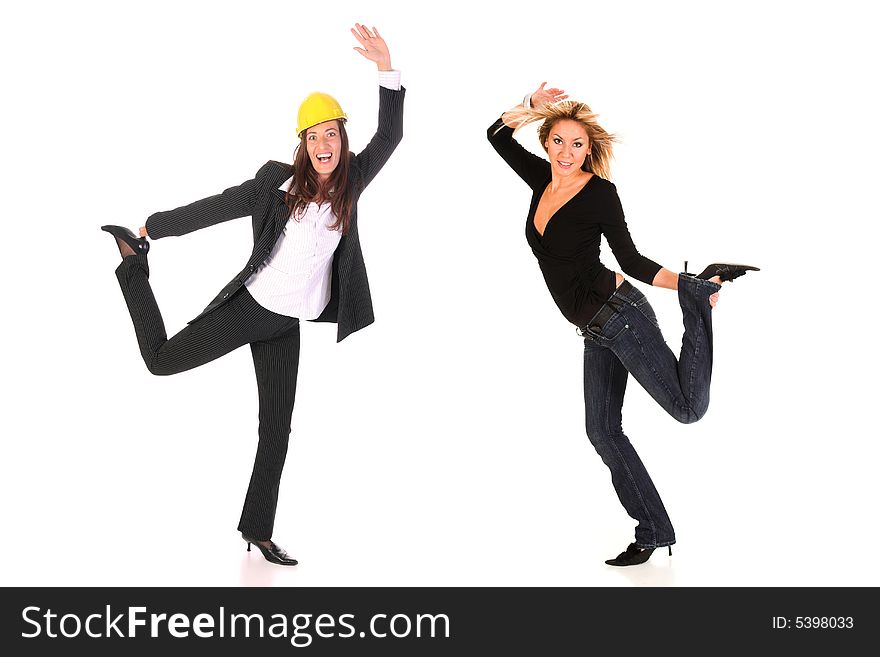 Successful young two businesswoman on white background
