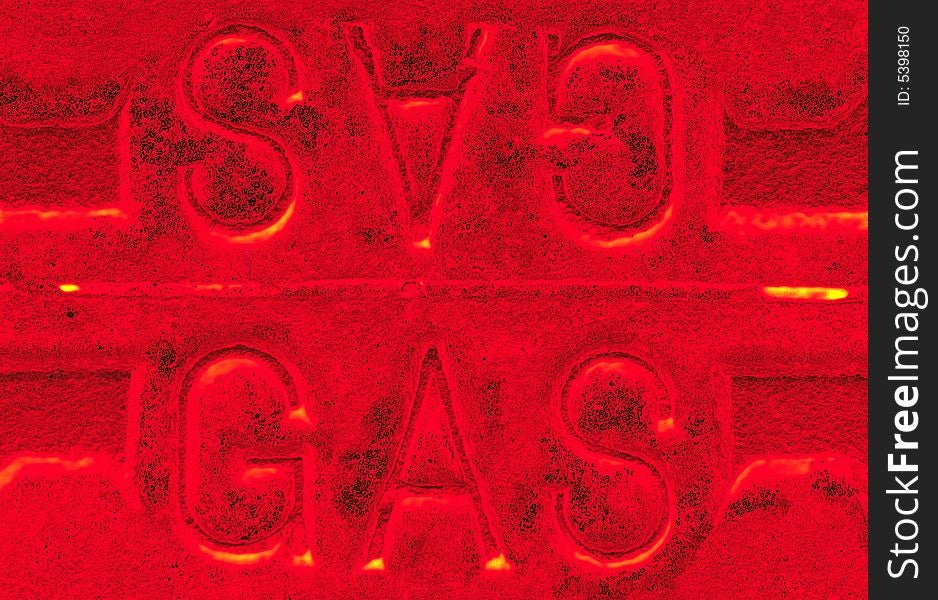 Red metallic grunge gas sign. Red metallic grunge gas sign