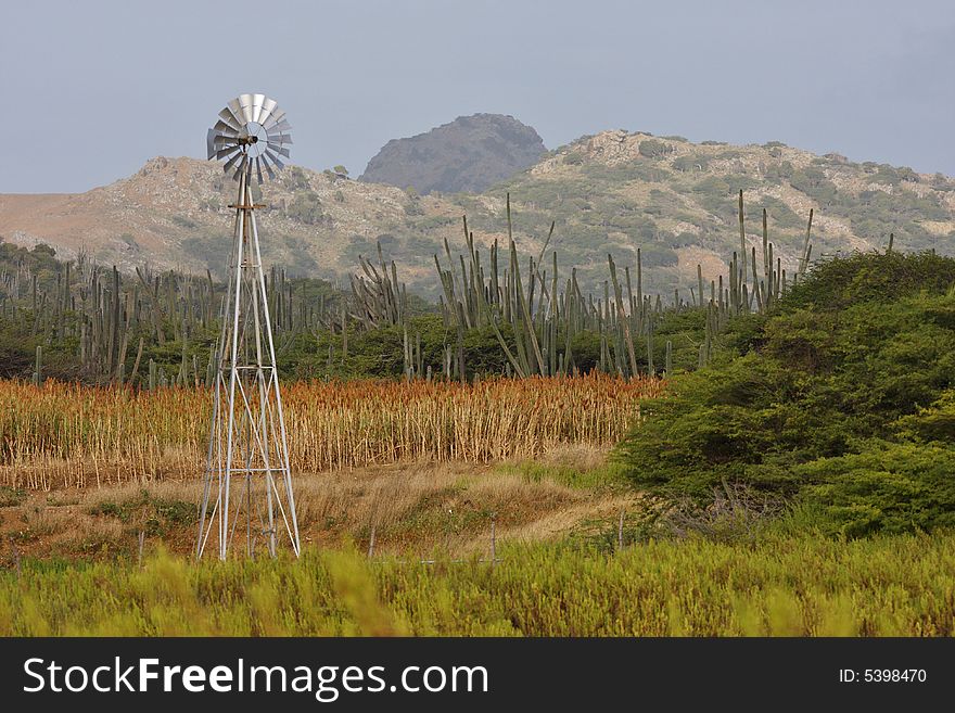 Windmill on the sersert island of Bonaire. Windmill on the sersert island of Bonaire