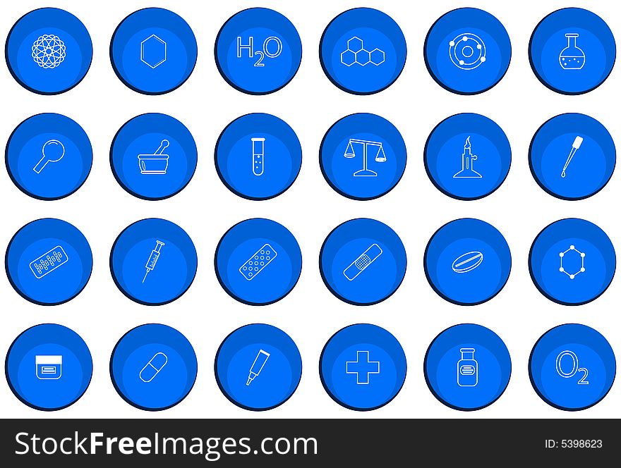 Illustration of chemistry buttons, blue