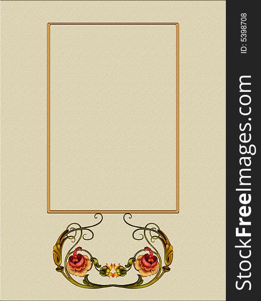 Vintage wallpaper with satined frame and floral bouquet in art deco style. Vintage wallpaper with satined frame and floral bouquet in art deco style