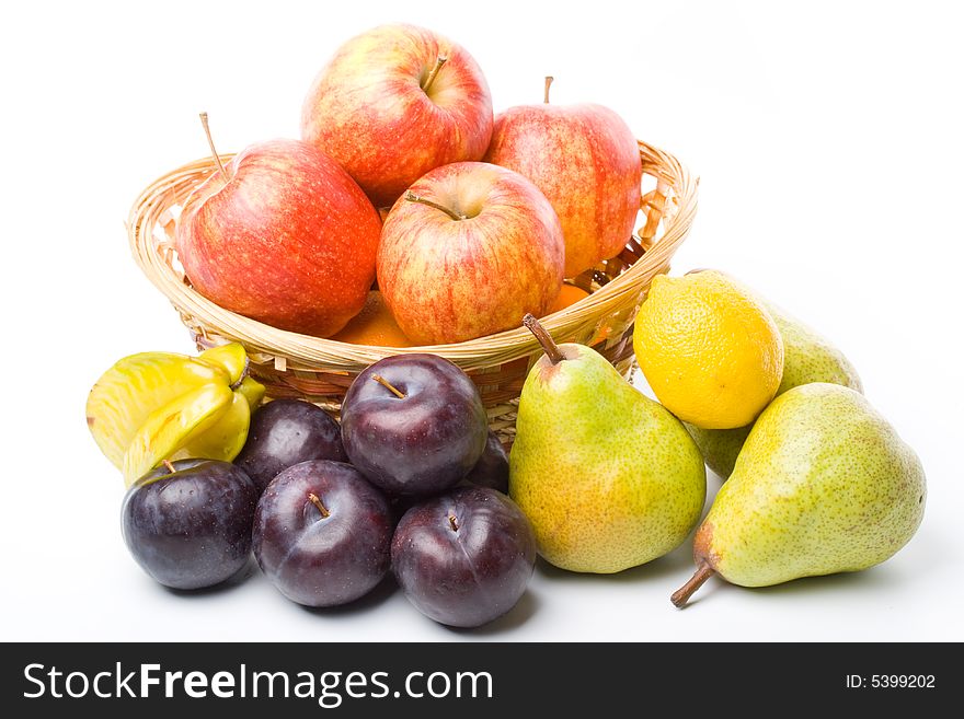 Various fresh fruits on a white background. Various fresh fruits on a white background