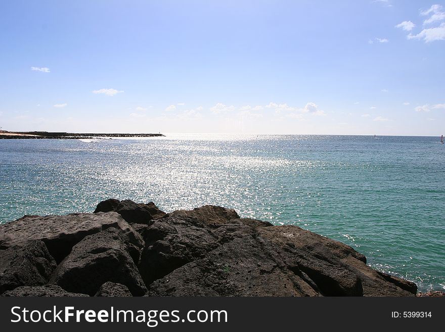 Canary Island Lanzarote, morning time on the beach and Atlantic ocean